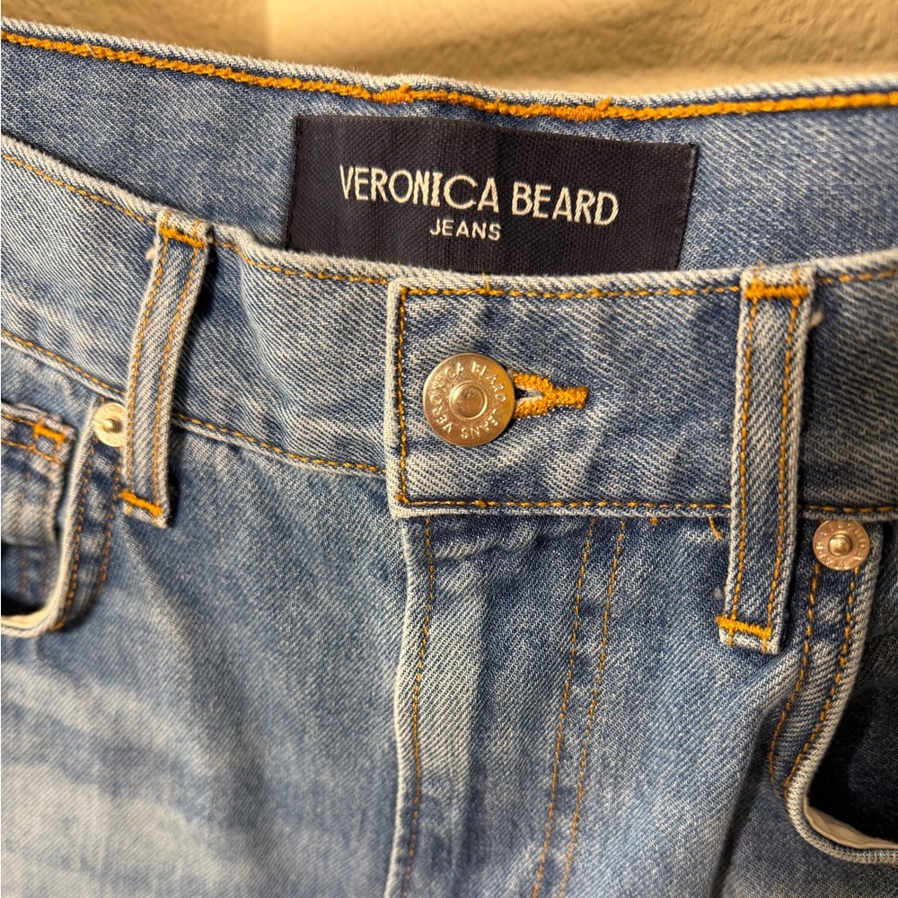 Veronica Beard Taylor Raw Hem High Waist Wide Leg Jean Medium Wash Denim Size 30 - Picture 4 of 11